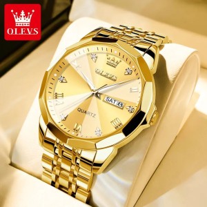 PREMIUM DIAMOND CUT OLEVS Watch Golden